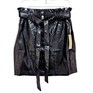 Black Faux Leather High-Waisted Belted Mini Skirt By Iris Size L